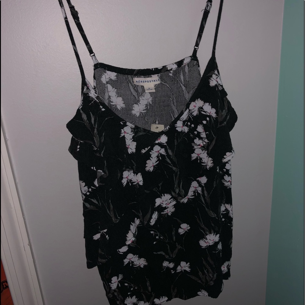 Black and white floral spaghetti strap tank top